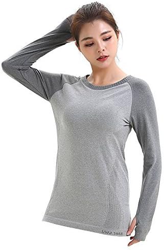 LWJ 1982 Ladies Yoga Running Top Long Sleeve Women Gym Sports T Shirts Fitness Clothing (Small, Grey)