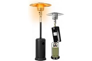 Wintem - Fungo Riscaldante per Esterno a Gas 12kW, Accensione Piezoelettrica, Ruote Integrate per Spostamento Facile, Compatibile con Bombola 15Kg, Ideale per Terrazze, Giardini e Locali (Nero)