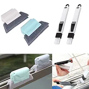 Unity Double Combo of Window Groove Frame Cleaning Brush and Dust Cleaning Brush for Window Slot Keyboard with Mini Dustpan Door Track Cleaning Brushes Dust Cleaner Tool (Multicolor)