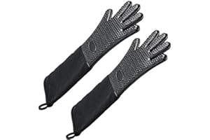 REFURBISHHOUSE Manopla de Horno de Silicona Profesional Extra Larga, Guante de Cocción Resistente Al Calor con Algodón Interno para Cocina, Barbacoa, Horneado, Parrilla - Negro