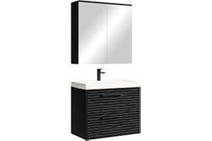‎BADPLAATS B.V. Badplaats B.V. Badezimmermöbel Etna 60 cm 01 Waschbecken - Schwarz - Aufbewahrungsschrank mit Spiegelschrank Badmöbel-Set