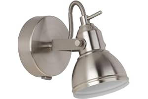 Britalia Satin Silver Vintage Retro 1 Lamp Switched Adjustable Spot Light | Requires 1 x GU10 Bulb (Not Included) | Gloss White Inner Shade