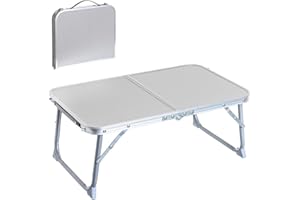 LOLAHOME Mesa Plegable de Camping Portátil - Diseño Maletín Con Doble Cierre de Seguridad y Asa de Transporte - Para Playa y Picnic - Acero y MDF, Gris, Pequeña, Ligera y Fácil de Transportar