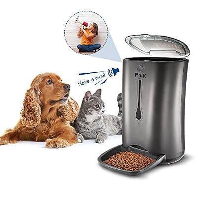 PUPPY KITTY 6.5L Distributeur de Croquettes pour Chats et Chiens Distributeur Automatique de Nourriture Enregistrement Vocal Programmable 4 Repas par Jour Noir