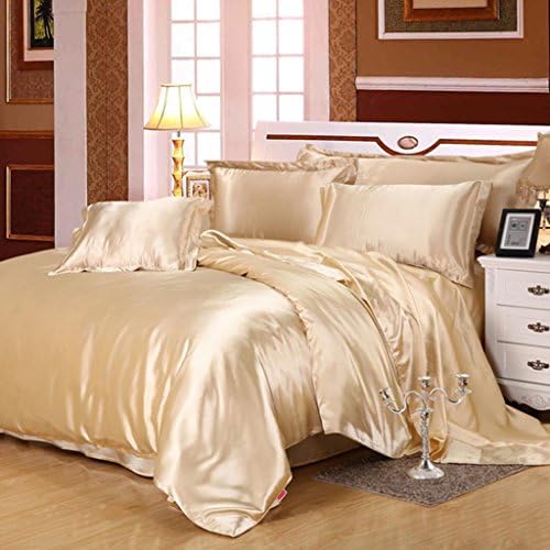 GOUGOU Summer Solid Color Silk Home textile Four sets Quilt Cover Silk Bedding , camel , 1.8m