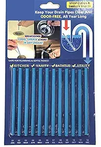 Surat Dream Odour Remover Sewer Cleaning Rod for Kitchen, Bathroom, Toilet Pipe (Blue) - 12 Sticks