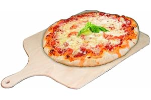 BAKAJI Pala per Pizza da Forno Fornetto Tagliere in Legno Multistrato con Manico Accessori per Cottura Pizze Professionale Colore Naturale Dimensione 49 x 36 cm
