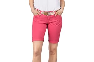 DENIMFY Bermudy szorty damskie z paskiem, regularny krój, DFPia, krótkie spodnie, chinosy, na lato, stretch, jednokolorowe, białe, beżowe, różowe, niebieskie, oliwkowe, granatowe, S, M, L, XL, XXL