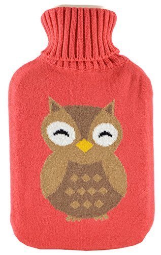 2 Litre Hot Water Bottle with Knitted Animal Design Cover ~ Owl or Fox (Owl)