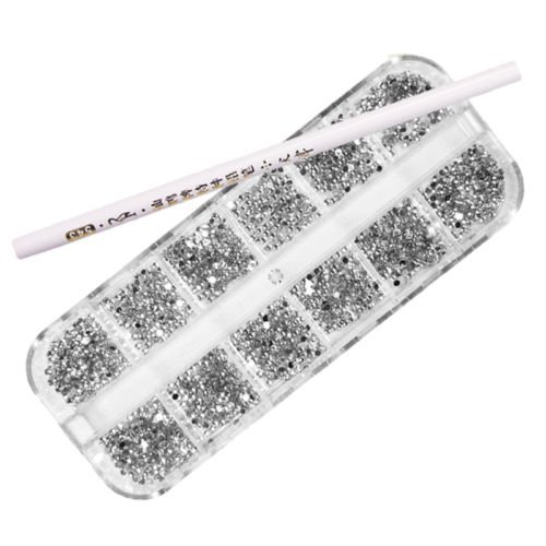 Evermarket 3000 NAIL RHINESTONE 1.5MM ROUND DIAMANTE ART DIAMOND SILVER FREE CASE FREE PICKER SILVER RHINESTONE