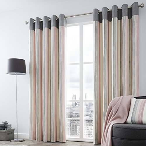 Fusion Rydell Stripe 100% Cotton Eyelet Lined Curtains, Blush, 66 x 54 Inch Fusion Rydell Stripe 100% Cotton Eyelet Lined Curtains, Blush, 66 x 54 Inch
