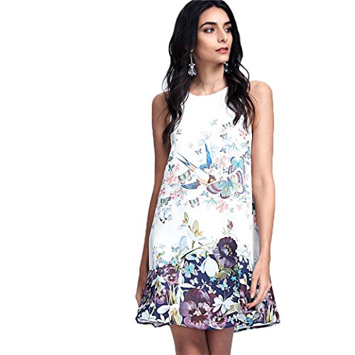 Preisvergleich Produktbild LILICAT Damen A-Linie Strandkleid Boho Kleid Ärmellos Rückenfrei Trägerkleid mit Schaukel Rock Lose Spaghetti Sommer Kleid Freizeit Casual (XS, Weiß)