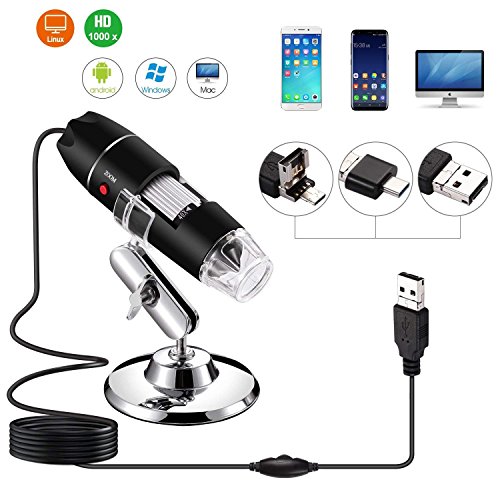 YOMYM Microscope Electronique, 8pcs LED 2.0 Microscope Numérique USB Endoscope Portable HD - Grossissement de 40x à 1000x avec Adaptateur OTG et Support en Métal Compatible avec Mac Window 7 8 10