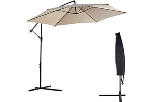 LEMROE Banana Parasol 3M with Heavy Duty Cross Base Garden Patio Umbrella Cantilever with Handle Crank Outdoor Sun Shade Ideal for Beach, 6 Sturdy Ribs