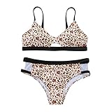 Moserian Damen Leopard Bikini Print Zweiteiler Badeanzug Liegestütze Bademode Beachwear