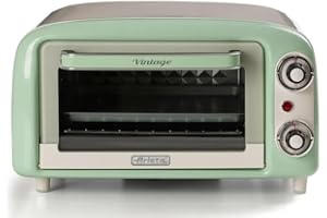 Ariete 3919 Four Électrique Vintage, Capacité 10L, Pour Cuire ou Réchauffer des Aliments, Température jusqu'à 230°, Minuterie 60 minutes, Grille en acier inoxydable, 800W, Double Verre, Vert