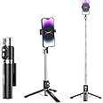 Amazon Basics 100 cm Selfie Stick with Tripod | Bluetooth Remote | Compatible with Most Smartphones | Ideal for Selfies, Makeup, Vlogging and Portrait Shots, Black