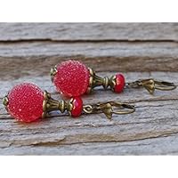 Eisbeeren - Vintage Ohrringe mit böhmischen Glasperlen - rot & bronze
