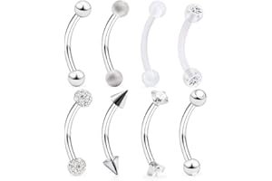 AceFun Rook Piercing Sourcil Bijoux Courbe Barbell 16G 1.2MM Sourcil Lèvre Court Ventre Anneaux Daith Rook Boucles d'oreilles pour Femmes Hommes