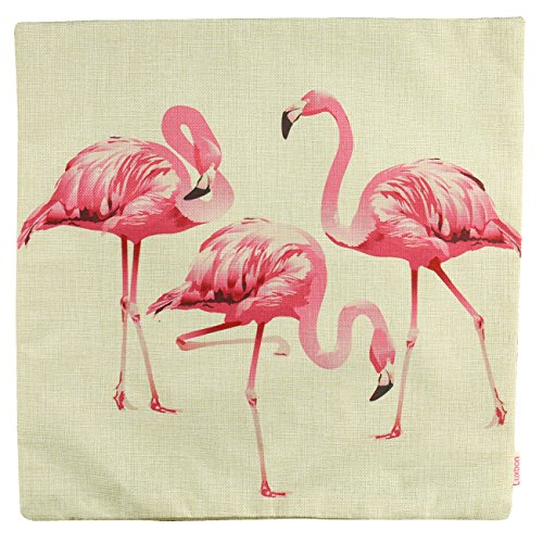 Luxbon 3 stk. Flamingos Vogel Leinen Kissenbezug Lendenkissen Bettkissen Pillowcase Hülle Haus Couch Stuhl Zimmer Auto Deko 45 x 45 cm - 6