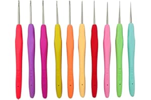 UPSTORE Juego de 10 ganchos de ganchillo de tamaño pequeño de 0,5 mm a 2,75 mm, ergonómicos, mango suave, ganchos de ganchillo de acero para encaje