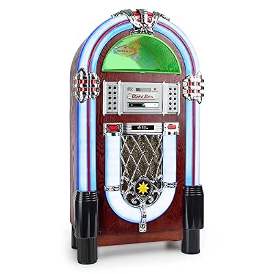 auna Graceland TT Jukebox Bluetooth style années 50 (platine vinyle, port USB, lecteur de carte SD, entrée AUX, sortie RCA, radio FM/AM, lecteur CD, éclairage LED)