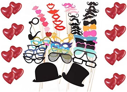 Ali88 ® 10 ballons de fête rouge 51 pièces photo panel moustache lèvres lunettes cravate chapeaux photo booth props partymitbringsel de mariage