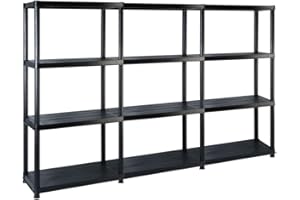 vidaXL Estante de Almacenaje 4 Niveles Estanterías Muebles Mobiliario Soporte Adornos Exhibición Organizador Negro Plástico 183x30,5x130 cm