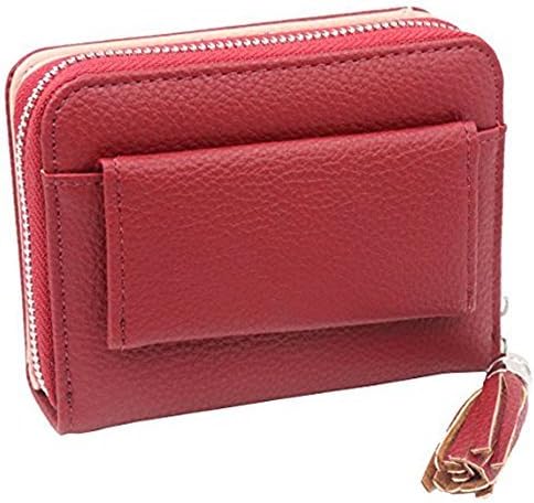Women's RFID Blocking PU Leather Wallet Card Holder Organizer Girls Small Cute Coin Purse with ID Window -  Red - 