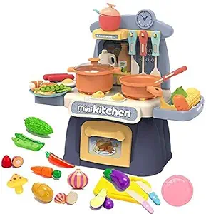 EYESIGN Kitchen Set for Kids Girl with 26 Pcs Accessories Realistic Light & Sound Steam Simulation Kitchen Cooking Playset Kitchen Toy Set for Kids Girls