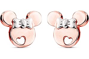 Kaguyo Minnie Mouse Earrings for Girls - Rose Gold Plated 925 Sterling Silver Small Tiny Cute Mickey Mouse Stud Earrings for Women Girls and Kids - Birthday Gift