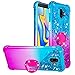 Produktbild Dclbo Hülle für Samsung Galaxy J6 Plus, Handyhülle mit Ring Halterung Ständer Flüssig Glitzer Silikonhülle Stoßfest Bumper Case Transparent Bunt Schutzhülle für Samsung Galaxy J6 Plus-Blau und Lila