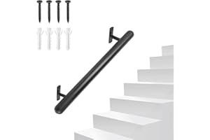 SUPAWAY Pasamanos negro con recubrimiento en polvo 41cm Barandilla metálica para interior/exterior Ø32mm – Asidero de seguridad para garaje, sótano, terraza, escaleras, barandillas – Interior/exterior