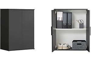 ‎MOKEBO mokebo® Mehrzweckschrank 60 cm Breite 'Der Kurze', Kleiner Schuhschrank oder Aktenschrank in 60x81x34 cm (B/H/T), auch als Büroschrank, Allzweckschrank & Haushaltsschrank in Anthrazit-Schwarz