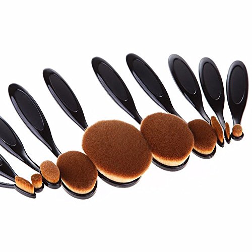 icase4u® 10 en 1 Conjunto de Maquillajes Profesional y Brochas de Forma Dientes Toothbrush Shape Oval Makeup Brush Set Fundación de Cosméticos Kit de Herramientas Pinceles Maquillaje de Belleza