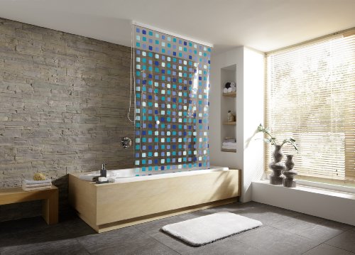Kleine Wolke 3321721747 Duschrollo für Kleine Wolke-Leerkassette, 128 x 240 cm, Quadrate blau - 2