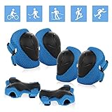 JIM'S STORE Sport Equipement Protection Sets Protection Enfant 6 Pcs Protège-Poignets Coudières Genouillères pour Skateboard Roller Patinage Vélo (Bleu)