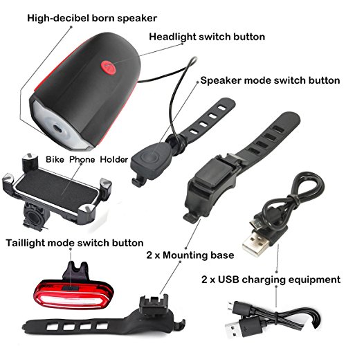 Kenove LED Fahrradlicht Fahrradbeleuchtung Set，USB Wiederaufladbare Fahrradlicht Vorne und Hinten mit Fahrrad Handyhalterung Für Radfahren - 2