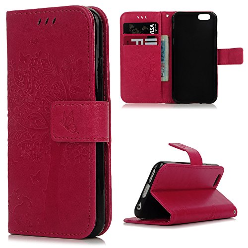 iPhone 6 Case,iPhone 6S Case (4.7 inch), YOKIRIN [Wallet Case] Premium Soft PU Leather Notebook Wallet Embossed Flower Tree Design Case with [Kickstand] Stand Function Card Holder and ID Slot Slim Flip Protective Skin Cover for iPhone 6 ,iPhone 6S, Rose Red
