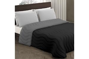 L'ANTICO ARCOLAIO Trapuntino Copriletto Primaverile-Estivo Tinta Unita Double-Face100% Made in Italy in Morbida Microfibra (Nero/Grigio, Singolo 1 Piazza)