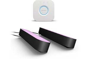 Philips Hue - Barras de Luz Hue Play, Luz Blanca y de Colores, con Hue Bridge, Funciona con Alexa, Google Assistant y Apple HomeKit, Negro - Pack de 2
