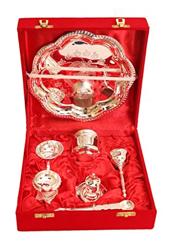 IndianArtVilla Om Design Silver Plated Pooja Aarti Thali, Poojan Purpose, Gift Set,...