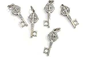 DE BUSSY 5 Colgantes Llave de San Benito con baño de plata. Tamaño 24mm