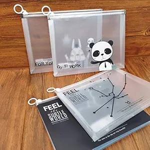 Articious Pack of 4 Multipurpose PVC Cute Zipper Pouch | Water Resistant Handy Stationary Pouch/ Makeup kit/ Travel Bag/ Cosmetic Pouch etc.