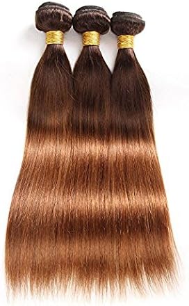 Ombre Virgin Hair Straight With Lace Closure, Remy Human Hair 2 Tone, Ombre Hair Extensions Weave Weft, #T4/30 Human Hair Bundles 8A Grade