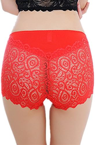 JIEYA 3-Pack Women's Sexy Underwear High Waist Lace Panties Seamless Tanga Briefs (3 pack:Red&amp;White&amp;Light Purple)
