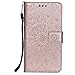 Produktbild DENDICO iPhone XR Hülle, Premium Leder Wallet Tasche Etui Sonnenblume Prägung Hülle mit Magnetverschluss, Flip Brieftasche Handy Schutzhülle für Apple iPhone XR - Roségold