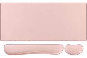 Mouse mat Set,iCasso Desk mat 900 x 400mm,Stitched Edges Gaming Mouse Pad & Mouse mat Wrist Support&Keyboard Wrist Rest,Waterproof Surface Desk Pad with Non-Slip Rubber Base (Pink)