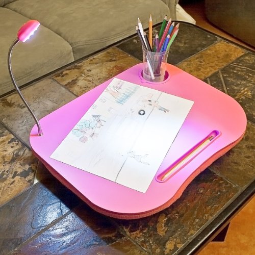 Relaxdays 10016334 Laptoptisch Knietablett mit LED-Licht und Getränkehalter, rosa - 7