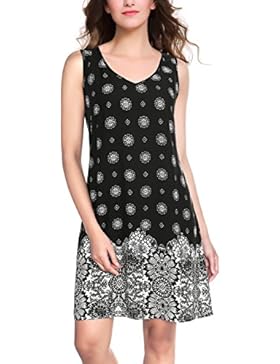 BAISHENGGT Damen Sommerkleid Drucken Knielang Aermellos Strandkleid Kleider